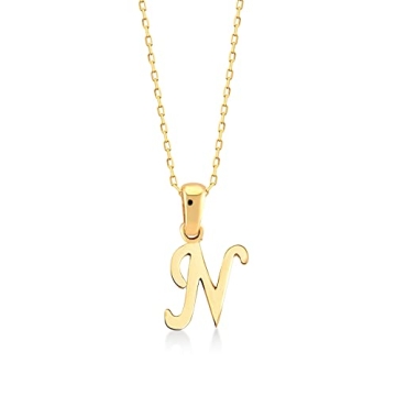 GELIN 14K Solid Gold Custom Script Initial Necklace | Personalize with A-Z Pendant, 18"