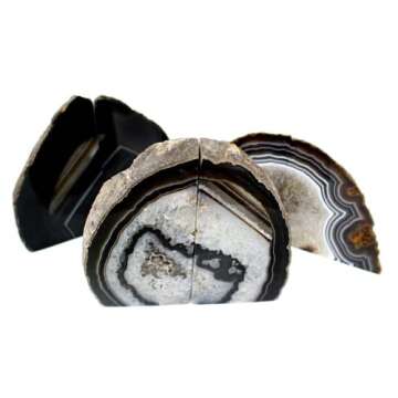 JIC Gem Agate Bookend(s) Black Bookshelf Decor geode bookends 1 Pair 3to 4 Lbs from Brazilian with Rubber Bumpers for Office and Home Decoration