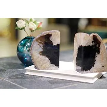 JIC Gem Agate Bookend(s) Black Bookshelf Decor geode bookends 1 Pair 3to 4 Lbs from Brazilian with Rubber Bumpers for Office and Home Decoration