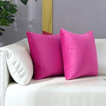 mixeoo Comfy Hot Pink Throw Pillow Covers Decorative Square Solid Thick Velvet Super Soft Cushion Cases Home Decor for Sofa Couch Living Room Chair, Set of 2, 18 x 18 Inch