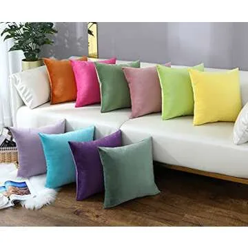 mixeoo Comfy Hot Pink Throw Pillow Covers Decorative Square Solid Thick Velvet Super Soft Cushion Cases Home Decor for Sofa Couch Living Room Chair, Set of 2, 18 x 18 Inch