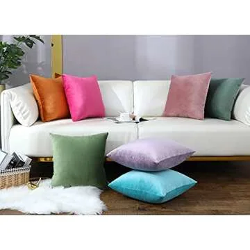 mixeoo Comfy Hot Pink Throw Pillow Covers Decorative Square Solid Thick Velvet Super Soft Cushion Cases Home Decor for Sofa Couch Living Room Chair, Set of 2, 18 x 18 Inch