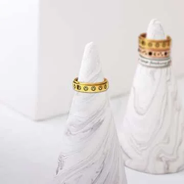 LAOYOU Fidget Spinner Ring For Anxiety Women – 6mm Gold Plated Stainless Steel Womens Smiley Face Spinner Rings Happy Face Band Stress Relief Anxiety Ring for Women Ladies Gold Size 8