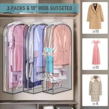 MISSLO 10" Gusseted All Clear Garment Bags for Hanging Clothes 50" Dress Bags for Closet Storage Coa...