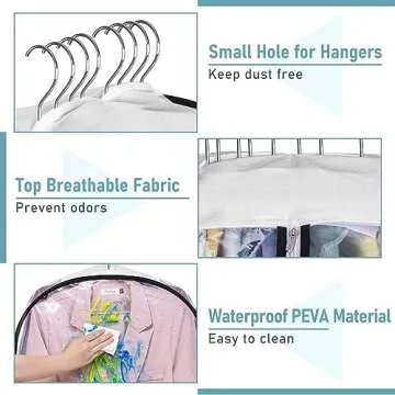 MISSLO 10" Gusseted All Clear Garment Bags for Hanging Clothes 50" Dress Bags for Closet Storage Coat Protectors for Suits, Gowns, 3 Packs