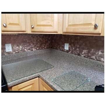 Decopus Metal Tile Backsplash with Retro Look - (Hexagon Copper Gold 5Pack) Metallic Peel and Stick, DIY Wall Remodelling - Luxury Style, Affordable for Kitchen, Bathroom, Stairway, Mirrors