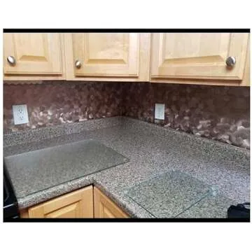 Decopus Metal Tile Backsplash with Retro Look - (Hexagon Copper Gold 5Pack) Metallic Peel and Stick, DIY Wall Remodelling - Luxury Style, Affordable for Kitchen, Bathroom, Stairway, Mirrors