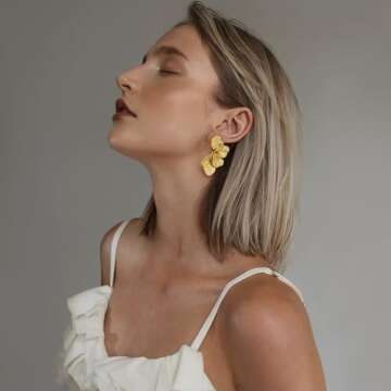 FAUTHENTICUTE Large Gold Flower Statement Earrings For Women Exaggerated Leaf Dangle Earrings Summer...