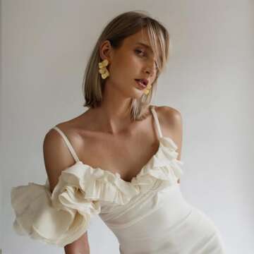 FAUTHENTICUTE Large Gold Flower Statement Earrings For Women Exaggerated Leaf Dangle Earrings Summer Bohemian Striped Sectored Geometric Earrings