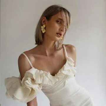 FAUTHENTICUTE Large Gold Flower Statement Earrings For Women Exaggerated Leaf Dangle Earrings Summer Bohemian Striped Sectored Geometric Earrings