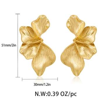 FAUTHENTICUTE Large Gold Flower Statement Earrings For Women Exaggerated Leaf Dangle Earrings Summer Bohemian Striped Sectored Geometric Earrings