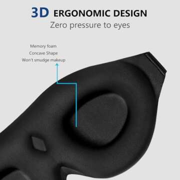 ALASKA BEAR Sleep Mask Memory Foam Contoured Eye Cups for Women and Men, Soft 3D Blackout Eye Mask for Sleeping No Pressure on Eyelids and Eyelashes Protection, Earplugs Set, Black