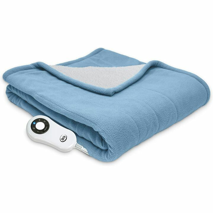 Serta Reversible Heated Throw Blanket, Blue 50x60