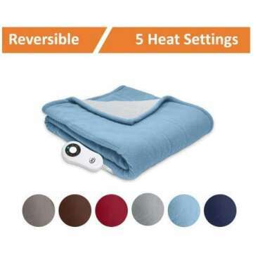 Serta Reversible Heated Throw Blanket, Blue 50x60