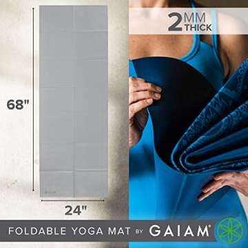 Gaiam Yoga Mat Folding Travel Fitness & Exercise Mat | Foldable Yoga Mat for All Types of Yoga, Pilates & Floor Workouts, Grey, 2mm