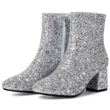 Sparkly MAVMAX Silver Ankle Boots for Women