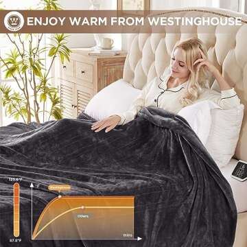 Westinghouse Heated Blanket, Electric Throw Blanket with 10 Heating Levels, 12 Hours Auto Off, Overheat Protection, Machine Washable, Flannel (Twin, 62x84 Inches, Charcoal)