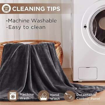 Westinghouse Heated Blanket, Electric Throw Blanket with 10 Heating Levels, 12 Hours Auto Off, Overheat Protection, Machine Washable, Flannel (Twin, 62x84 Inches, Charcoal)