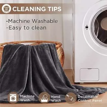 Westinghouse Heated Blanket, Electric Throw Blanket with 10 Heating Levels, 12 Hours Auto Off, Overheat Protection, Machine Washable, Flannel (Twin, 62x84 Inches, Charcoal)