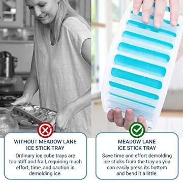 Meadow Lane Ice Stick/Cube Tray, Teal Blue, 1-Tray (4-Pack, 2 Green / 2 Blue), Narrow and Long for Sports Bottles