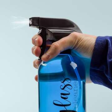 Cornucopia Plastic Cleaning Spray Bottles with Labels (Set of 4); 16oz Refillable Trigger Sprayers w/ 3 Settings and Farmhouse Script Labels