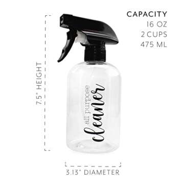 Cornucopia Plastic Cleaning Spray Bottles with Labels (Set of 4); 16oz Refillable Trigger Sprayers w/ 3 Settings and Farmhouse Script Labels