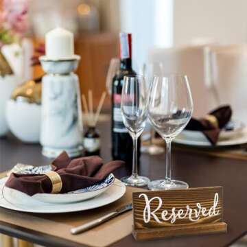 Darware Wooden Reserved Signs for Tables (6-Pack, Brown); Rustic Real Table Signs with Sign Holders for Weddings, Special Events, and Restaurant Use