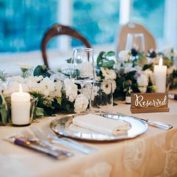 Darware Wooden Reserved Signs for Tables (6-Pack, Brown); Rustic Real Table Signs with Sign Holders for Weddings, Special Events, and Restaurant Use