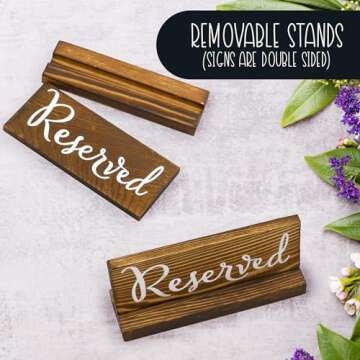Darware Wooden Reserved Signs for Tables (6-Pack, Brown); Rustic Real Table Signs with Sign Holders for Weddings, Special Events, and Restaurant Use