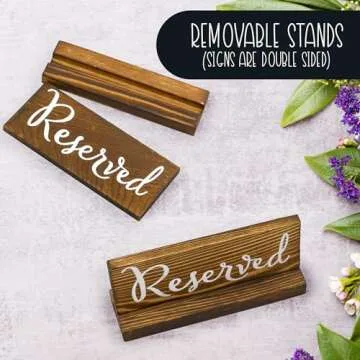 Darware Wooden Reserved Signs for Tables (6-Pack, Brown); Rustic Real Table Signs with Sign Holders for Weddings, Special Events, and Restaurant Use