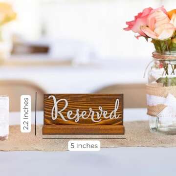 Darware Wooden Reserved Signs for Tables (6-Pack, Brown); Rustic Real Table Signs with Sign Holders for Weddings, Special Events, and Restaurant Use