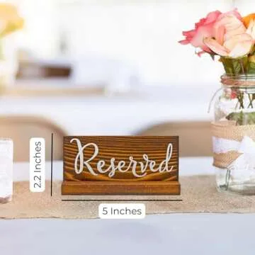 Darware Wooden Reserved Signs for Tables (6-Pack, Brown); Rustic Real Table Signs with Sign Holders for Weddings, Special Events, and Restaurant Use