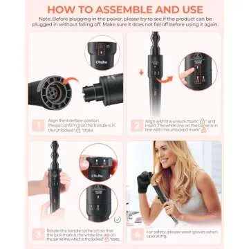 7 in 1 Curling Wand Set: Ohuhu Curling Iron Wand 7Pcs 0.35 to 1.25 Inch Interchangeable Ceramic Barrel Heat Protective Glove 2 Clips Dual Voltage Hair Curler for Girls Women Black