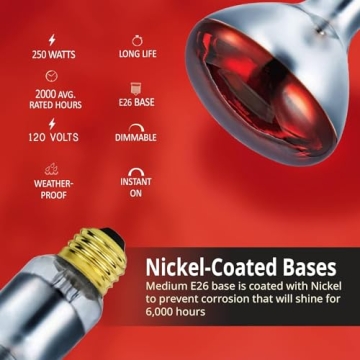 250 Watts R40 Red Heat Lamp for Greenhouses, Pets & More