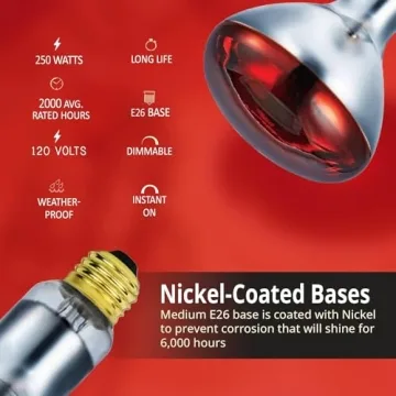 250 Watts R40 Red Heat Lamp for Greenhouses, Pets & More