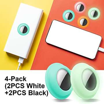 Aimtel Case Compatible with Apple Airtags Case Air Tag Holder Cover Airtag Sticker Stick on Adhesive Mount Silicone for Tv Remote Car Air Tags Case 4 Pack(Luminous/Mint Green/Yellow/Pink)