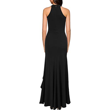 WOOSEA Women's High Neck Split Bodycon Mermaid Evening Cocktail Long Dress Black
