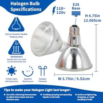 Pangea Halogen Heat Lamp for Reptiles - Warming UVA and Infrared Light for Turtles, Tortoises, Beard...