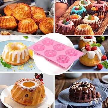 HUAKENER 2 Pcs Mini Bundt Cake Pan, 6-Cavity Fluted Tube Cake Pan, Non-stick Silicone Baking Mold fo...