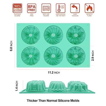 HUAKENER 2 Pcs Mini Bundt Cake Pan, 6-Cavity Fluted Tube Cake Pan, Non-stick Silicone Baking Mold for Cupcakes, Donuts, Cornbread, Brownies, Jellies