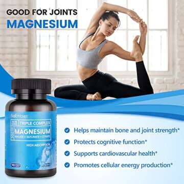 BioEmblem High Absorption Triple Magnesium Complex 300mg | Magnesium Glycinate for Nerves, Magnesium Malate for Energy, Magnesium Supplement to Support Muscle Health | Vegan, Non-GMO 180 Capsules