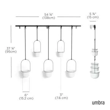 Umbra Triflora Hanging Planter for Window, Indoor Herb Garden, Set of 5, White/Black