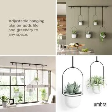 Umbra Triflora Hanging Planter for Window, Indoor Herb Garden, Set of 5, White/Black