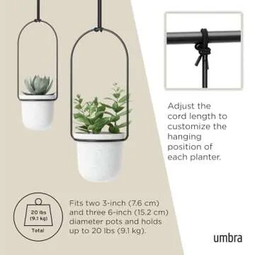 Umbra Triflora Hanging Planter for Window, Indoor Herb Garden, Set of 5, White/Black