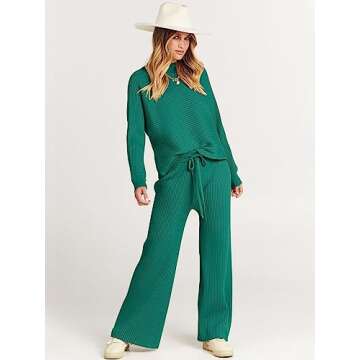 ANRABESS Women's Two Piece Outfits Crop Top Wide Leg Pants Cozy Knit Sweater Lounge Sets 2024 Fall Trendy Travel Clothes