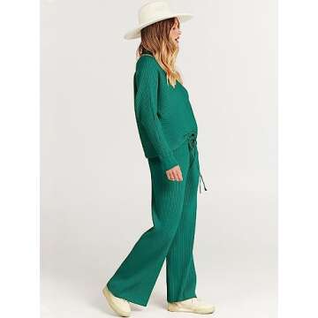 ANRABESS Women's Two Piece Outfits Crop Top Wide Leg Pants Cozy Knit Sweater Lounge Sets 2024 Fall Trendy Travel Clothes