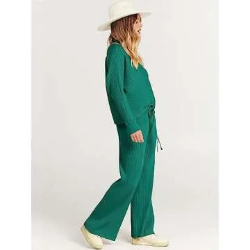 ANRABESS Women's Two Piece Outfits Crop Top Wide Leg Pants Cozy Knit Sweater Lounge Sets 2024 Fall Trendy Travel Clothes