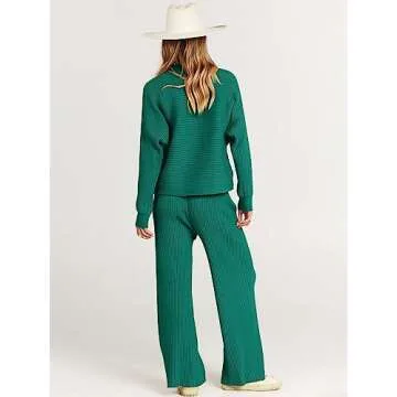 ANRABESS Women's Two Piece Outfits Crop Top Wide Leg Pants Cozy Knit Sweater Lounge Sets 2024 Fall Trendy Travel Clothes