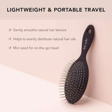 Kitsch Hair Brush, Mini Detangler Brush for Women & Kids, Travel Detangling Brush Suitable for All Hair Types, Hairbrush for Normal to Thick Hair, Black