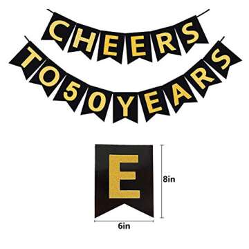 Famoby 50th Birthday Party Decorations Kit - Gold Glittery Cheers to 50 Years Banner,Poms,12Pcs Sparkling 50 Hanging Swirl for 50th Birthday Decorations 50 Years Old Party Supplies